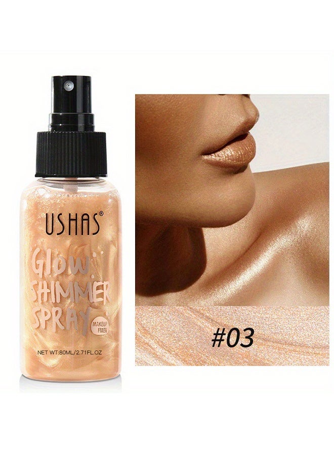 Ushas Body Shimmer Spray, Long Lasting Moisturizing Body Shimmer Luminizer Glow Illuminator Quick-Drying and Non-Sticky Liquid Highlighter Spray for Face and Hair Glitter，Waterproof Shimmering Luminizer #03 - Image 1