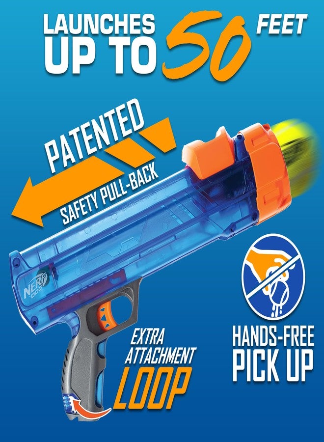 Nerf Dog Tennis Ball Blaster Dog Toy Gift Set, Tennis Ball Dog Fetch Toy Launches up to 50 ft, Dog Ball Thrower for All Breeds Includes Translucent Blue Tennis Ball Launcher and 3 Dog Tennis Balls - Image 2