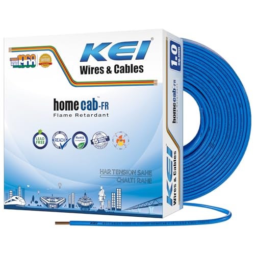 KEI WIRES & CABLES Homecab 1 sqmm 1 Core Copper Flame Retardant House Wire PVC Insulated Cable for Domestic & Industrial Electrical Wiring (Blue, 90 Meters) - Image 1
