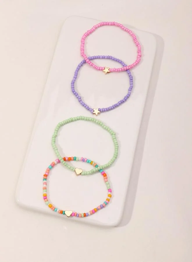 تايك تو Pack of 4 Heart and Star Charms Beaded Bracelet