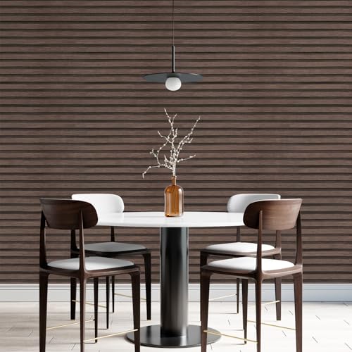 Yun-aeon Natural Wood Peel and Stick Wallpaper Wood Slats - 17.3"x 160" Dark Brown Self-Adhesive Waterproof Vinyl Removable Wall Paper for Wall Decor Bedroom - Image 4