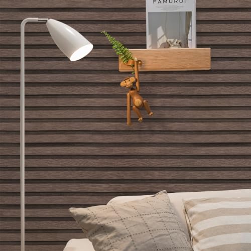 Yun-aeon Natural Wood Peel and Stick Wallpaper Wood Slats - 17.3"x 160" Dark Brown Self-Adhesive Waterproof Vinyl Removable Wall Paper for Wall Decor Bedroom - Image 5