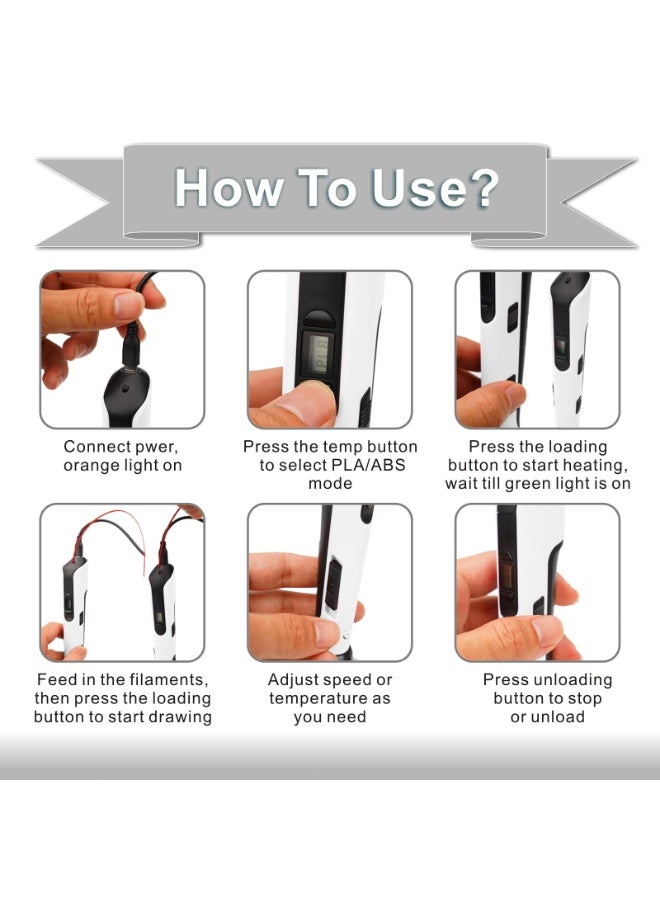 قلم ثلاثي الأبعاد للأطفال، قلم طباعة ثلاثية الأبعاد مع 45 مترًا من خيوط PLA، 15 لونًا، عبوة إعادة تعبئة، طقم رسم فني لقلم طابعة ثلاثية الأبعاد، لعبة جرافيتي ثلاثية الأبعاد، هدية فنية ممتعة للأولاد والبنات والمراهقين (NP100، أبيض) - Image 5