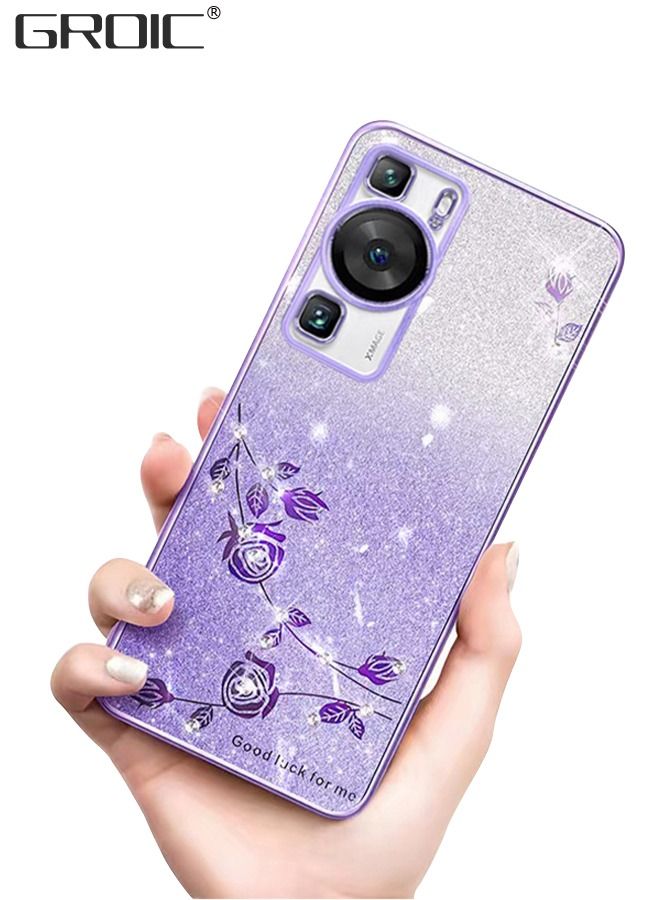 GROIC Case Compatible with Huawei P60/P60pro 6.67 Inches Glitter Case, Flash Powder Gradient Phone Electroplated Rhinestone Eternal Flower Protective Cover Slim Shiny - Image 1