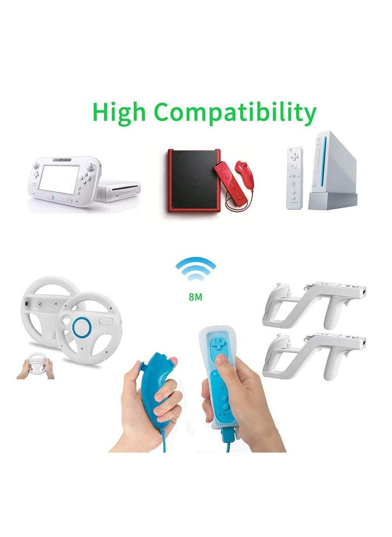 Remote Controller and Nunchaku Controller Replacement for Wii Remote Controller,Built in 3-axis Motion Sensor,Compatible with Nintendo Wii/Wii U,with Silicone Case and Wrist Strap (Blue 1set)
