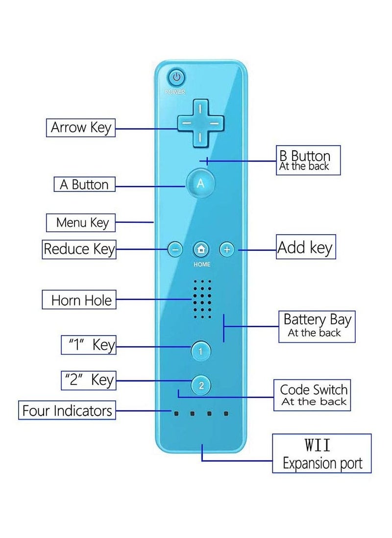 Remote Controller and Nunchaku Controller Replacement for Wii Remote Controller,Built in 3-axis Motion Sensor,Compatible with Nintendo Wii/Wii U,with Silicone Case and Wrist Strap (Blue 1set)