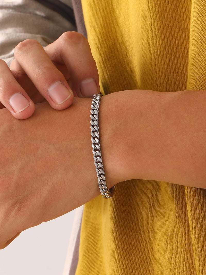 U7 Stainless Steel Cuban Chain Bracelets for Men 5MM Silver Stainless Steel Fashion Jewelry Bracelet - Image 3