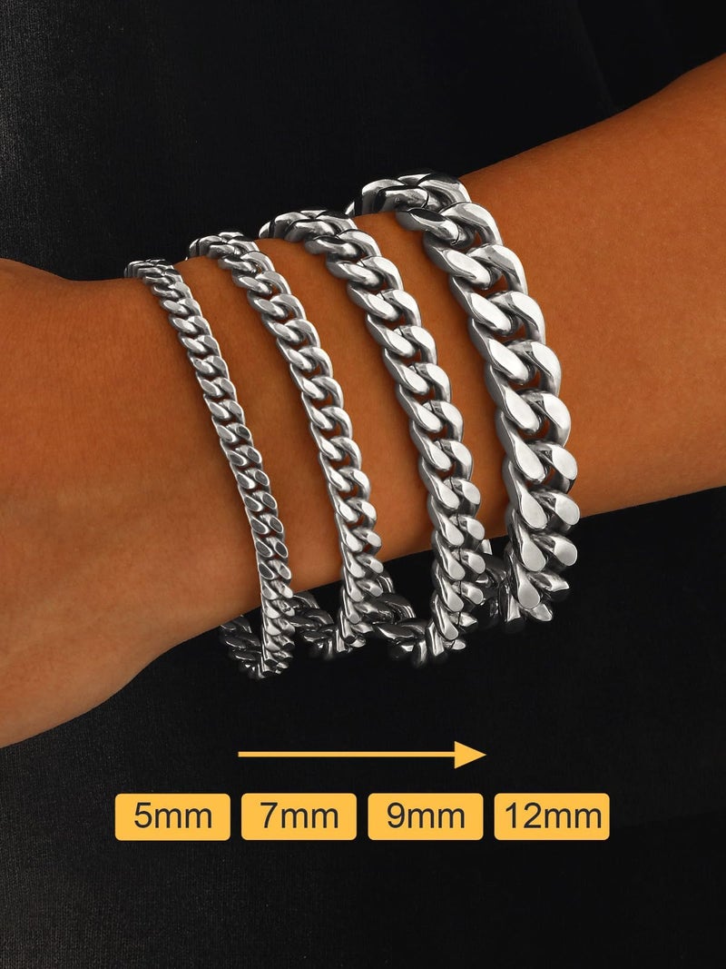 U7 Stainless Steel Cuban Chain Bracelets for Men 5MM Silver Stainless Steel Fashion Jewelry Bracelet - Image 4