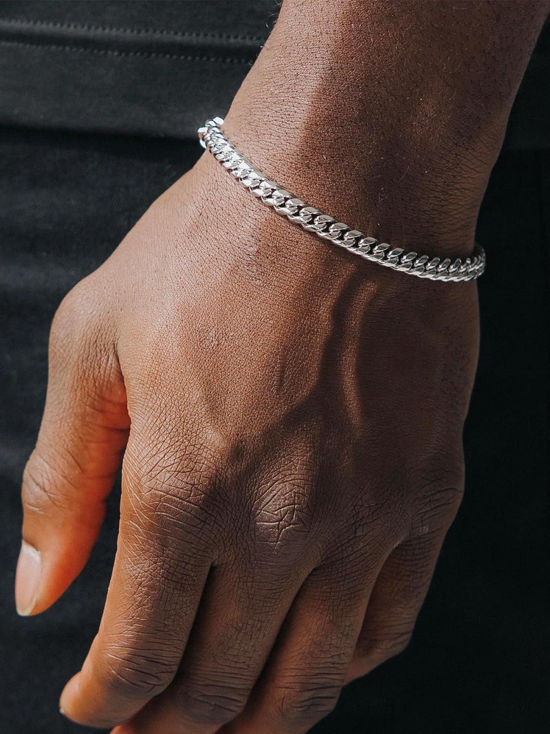 U7 Stainless Steel Cuban Chain Bracelets for Men 5MM Silver Stainless Steel Fashion Jewelry Bracelet - Image 2