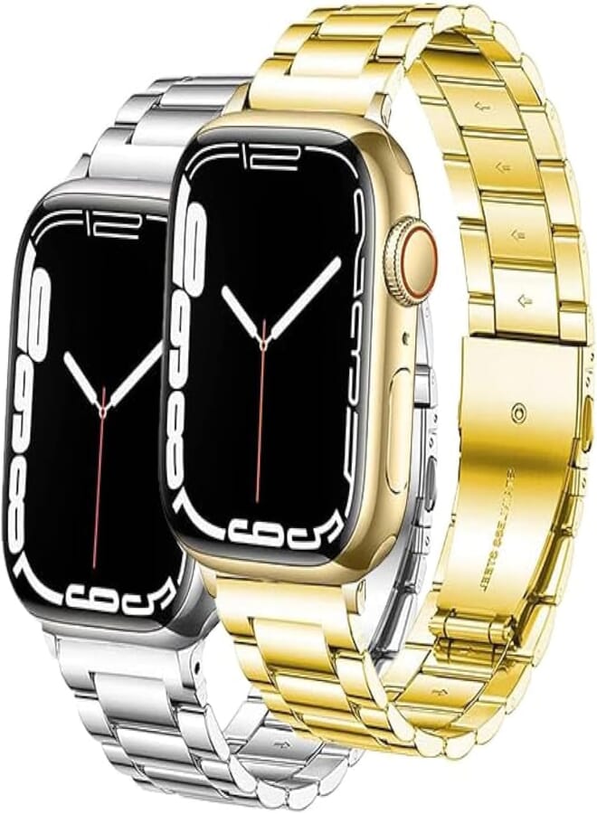 Next Store 2 Pack Stainless Steel Metal Watch Band for iWatch Bands for Men Women, Stainless Steel Metal Watch Band for iWatch Series 1/2/3/4/5/6/7/8/9/Ultra/Ultra2 42mm/44mm/45mm/49mm (3)