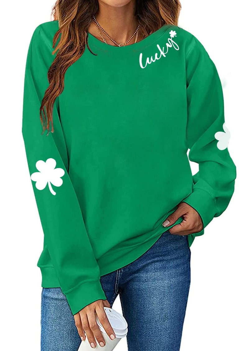 Muhuyi St. Patrick's Day Sweatshirt for Women Lucky Shamrock Long Sleeve Irish Shirt Ireland Clover Print St Patricks Shirts Pullover Tops(Green Lucky,S) - Image 1