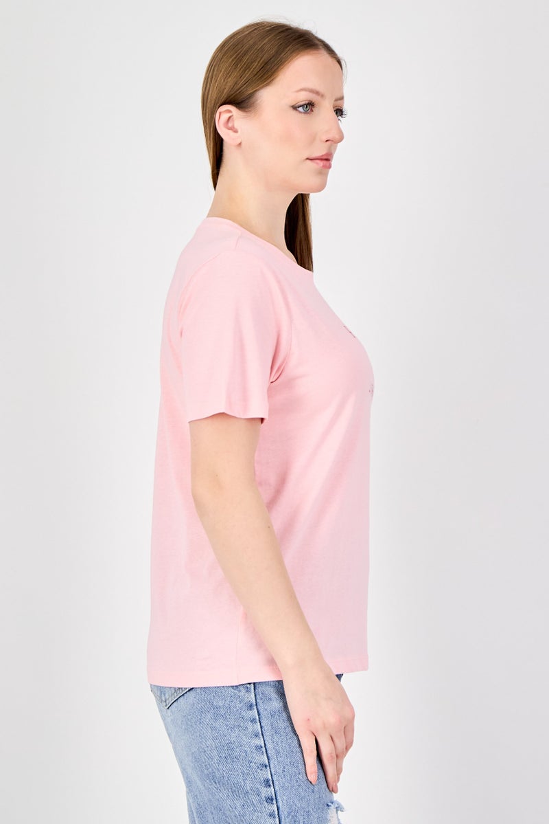 ONLY Women Crew Neck Short Sleeve Graphic Print T-Shirt, Pink - Image 2