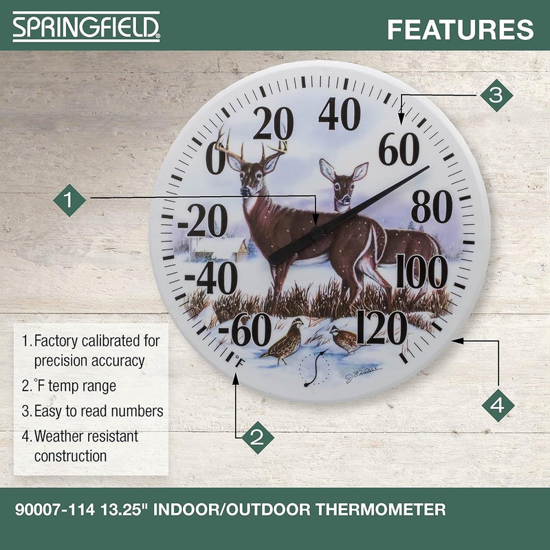 Springfield Indoor Outdoor Thermometer, Wireless Outdoor Thermometer with Large Numbers for Patio, Pool, and Indoor Areas, 13.25-Inch, Winter Deer - Image 2