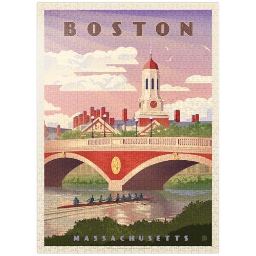 MyPuzzle.com MyPuzzle Boston Anderson Memorial Bridge Vintage Poster Premium 1000 Piece Jigsaw Puzzle for Adults - Image 1