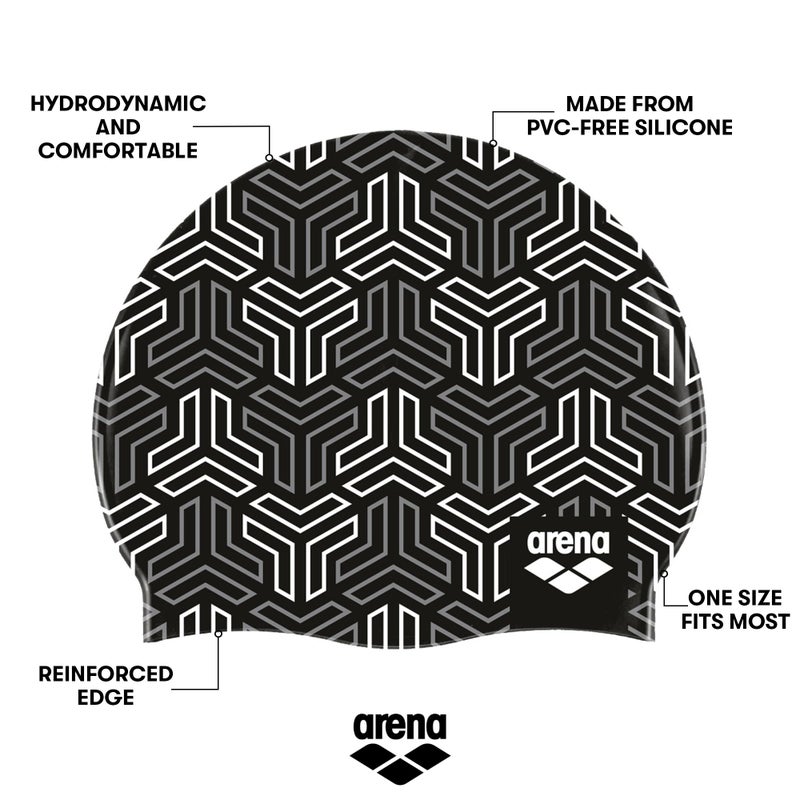 Arena Print 2 Unisex Silicone Swim Cap for Adults, Women and Men Intensive Training Comfortable Non-Slip Long Hair Swimming Hat, X - Image 3