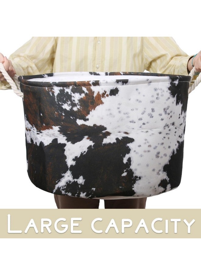 BBSET Highland Cow Nursery Baskets Large Size Western Laundry Basket with Cotton Rope Handles Cowboy Nursery Decor Hamper For Toys Cloths Baby Stuff (Cow skin) - Image 2