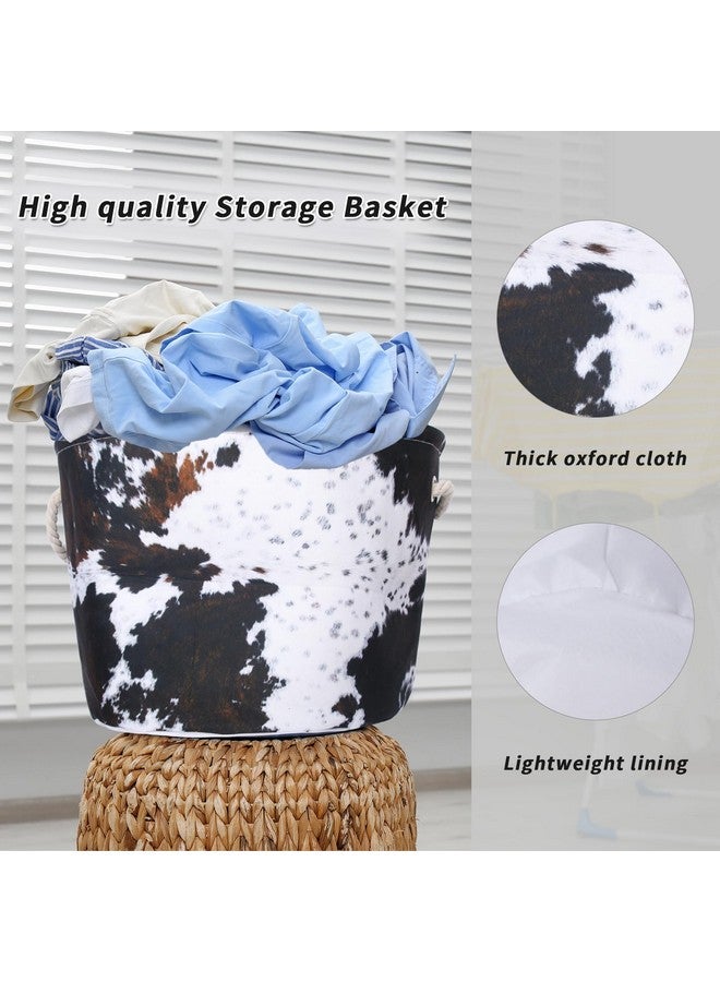 BBSET Highland Cow Nursery Baskets Large Size Western Laundry Basket with Cotton Rope Handles Cowboy Nursery Decor Hamper For Toys Cloths Baby Stuff (Cow skin) - Image 5