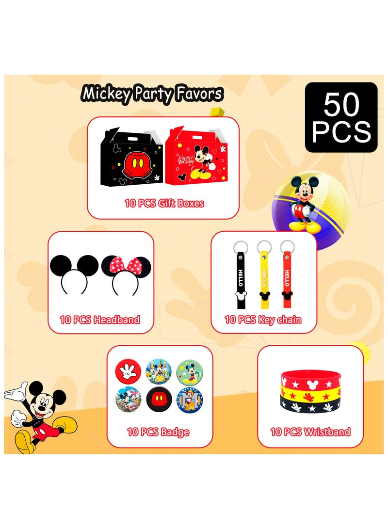 FRUITFUL PARTY Mickey Mouse Party Favors for 10 Guests, 50pcs All-in-One Mickey Party Favors Packs Mickey Mouse Ears Headband Cartoon Mickey Mouse Treat Box Mickey Party Silicone Bracelet Keychains Button Pin etc Mickey Mouse Party Supplies - Image 2
