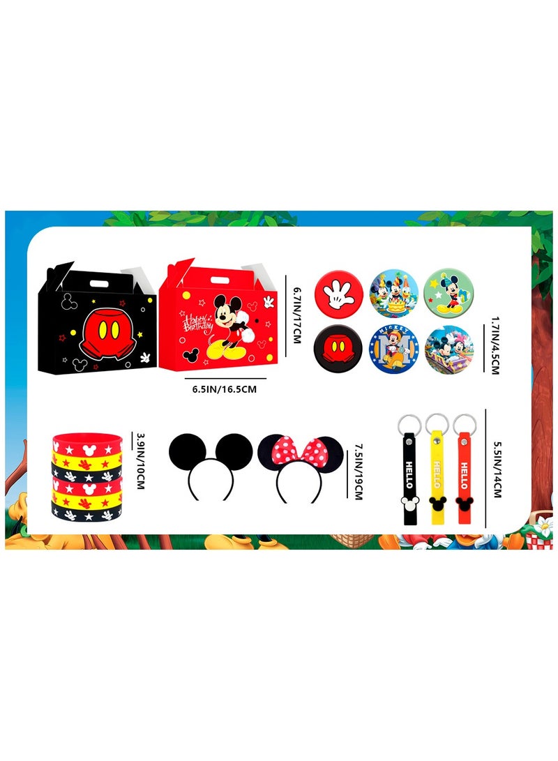 FRUITFUL PARTY Mickey Mouse Party Favors for 10 Guests, 50pcs All-in-One Mickey Party Favors Packs Mickey Mouse Ears Headband Cartoon Mickey Mouse Treat Box Mickey Party Silicone Bracelet Keychains Button Pin etc Mickey Mouse Party Supplies - Image 3