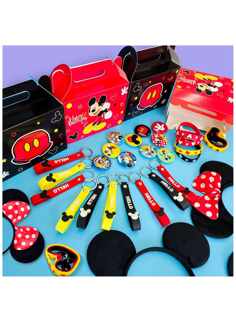 FRUITFUL PARTY Mickey Mouse Party Favors for 10 Guests, 50pcs All-in-One Mickey Party Favors Packs Mickey Mouse Ears Headband Cartoon Mickey Mouse Treat Box Mickey Party Silicone Bracelet Keychains Button Pin etc Mickey Mouse Party Supplies - Image 5