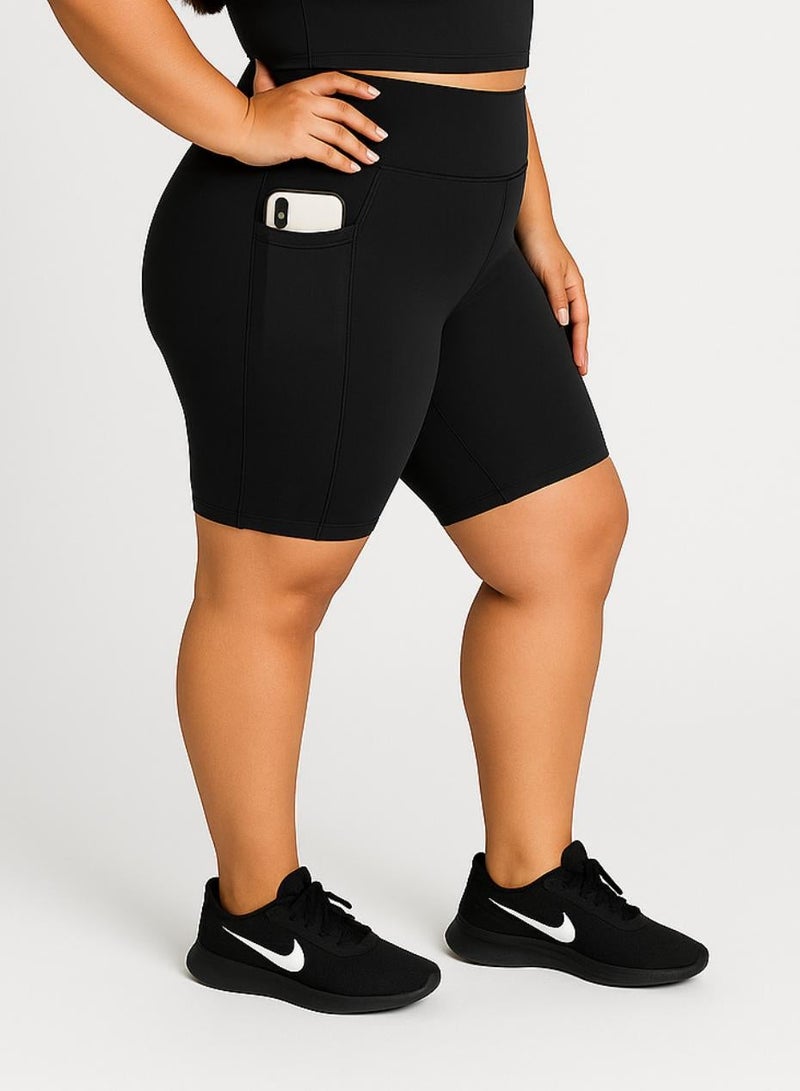 Moveletix High Waisted Women's Active Shorts with Pocket and Airpod slot - Plus Size - Image 5
