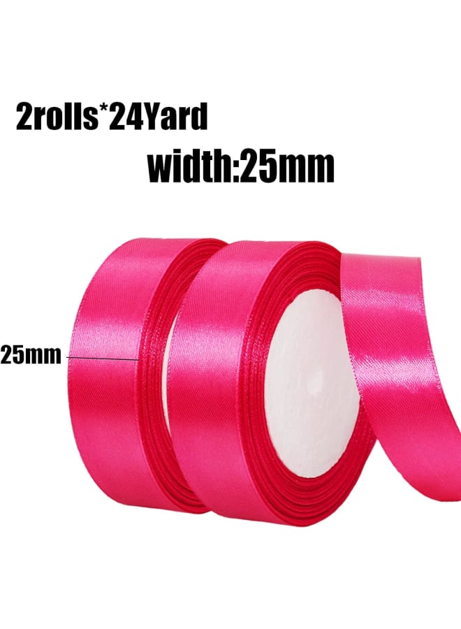 2x22m Rose Ribbon 25mm for Gift Wrapping,Satin Ribbon Rose Christmas Ribbon Decorative Balloon Ribbon Cake Ribbon Fabric Thick Ribbon for Crafting Birthday Hair Bow Baby Shower Party Cake Decorations - Image 2