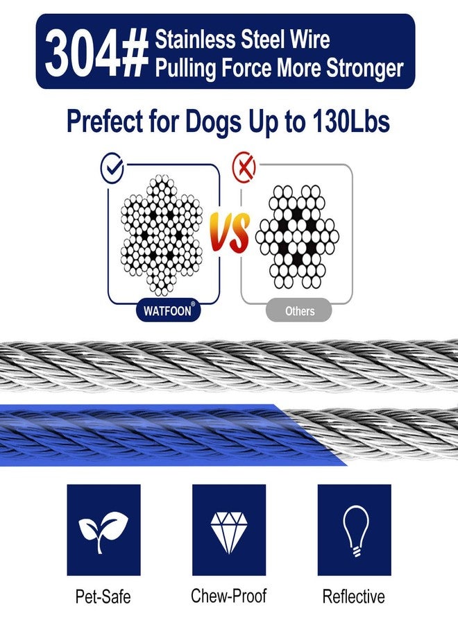 WATFOON Dog Leads for Yard 20ft 25ft 30ft 35ft 40ft 45ft 50ft 55ft 65ft 100ft Tie Out Cable Runner Steel Tieout Heavy Duty Tether Chew Proof Long Chains for Outside, Camping, Park (100ft-Blue) - Image 2