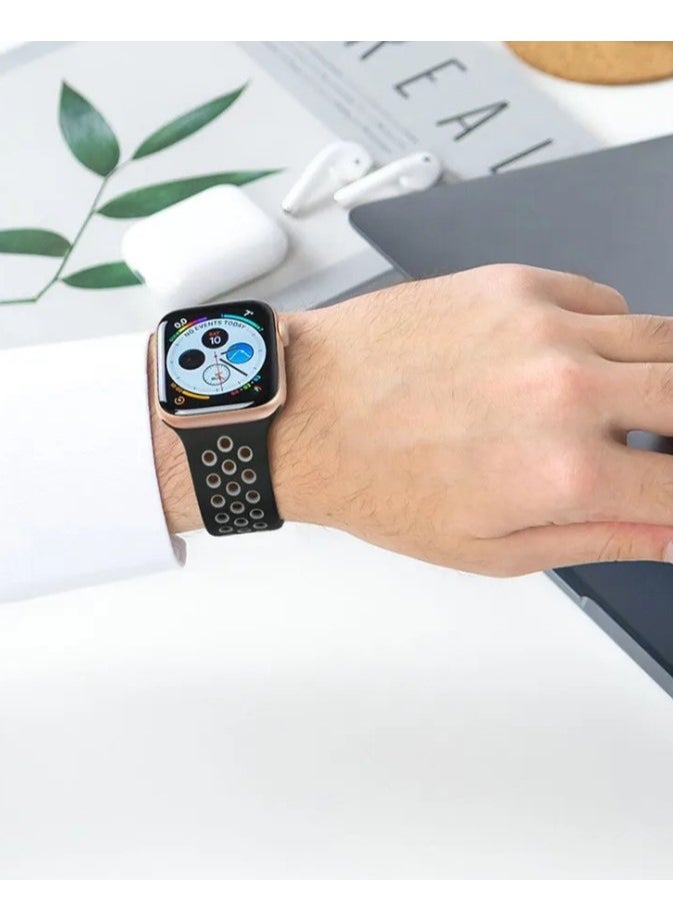 FITIT - FITIT Bands for Apple Watch Series 3 and Above.(42mm 45mm and 49mm cases), Soft Silicone Breathable Wristband Replacement Strap, Black and Grey - Image 1