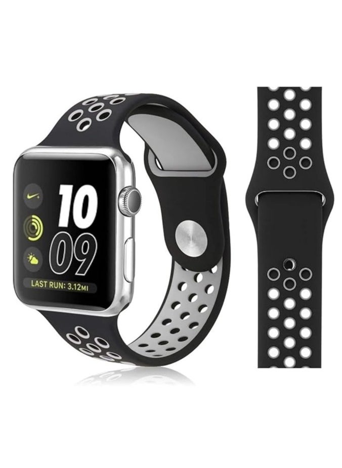 FITIT - FITIT Bands for Apple Watch Series 3 and Above.(42mm 45mm and 49mm cases), Soft Silicone Breathable Wristband Replacement Strap, Black and Grey - Image 1