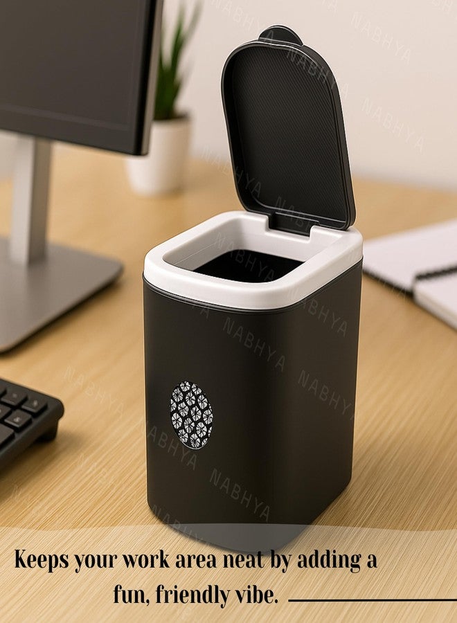 Nabhya Mini Waste Bin Disposal Dustbin Wooden Finished Manual-Lift Dustbin for Car Office Desk and Home Use (Black) - Image 3