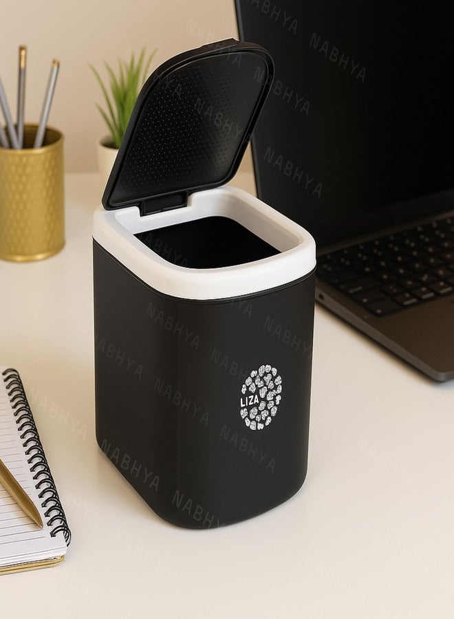 Nabhya Mini Waste Bin Disposal Dustbin Wooden Finished Manual-Lift Dustbin for Car Office Desk and Home Use (Black) - Image 1