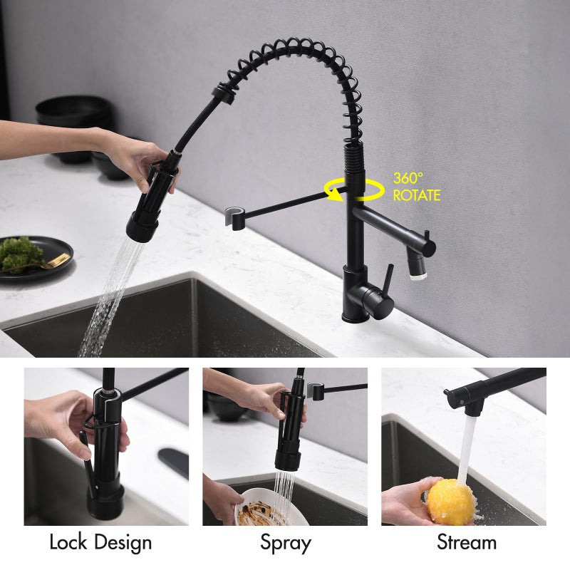 AIMADI Kitchen Faucet,Black Kitchen Faucet,Commercial Faucet with Sprayer Single Handle Single Hole Spring Kitchen Sink Faucet,Matte Black - Image 4