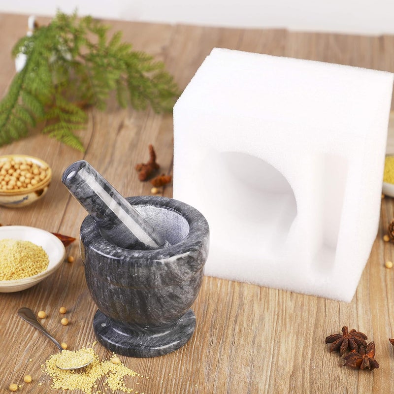 SIPARUI Mortar and Pestle Marble Set for Spices Pestos Seasonings Pastes Guacamole Bowl Herb Grinder Easy to Clean Included:Silicone Mat,Brush,Stainless Steel Spoon 4.33inch(Small,Black Gray) - Image 4