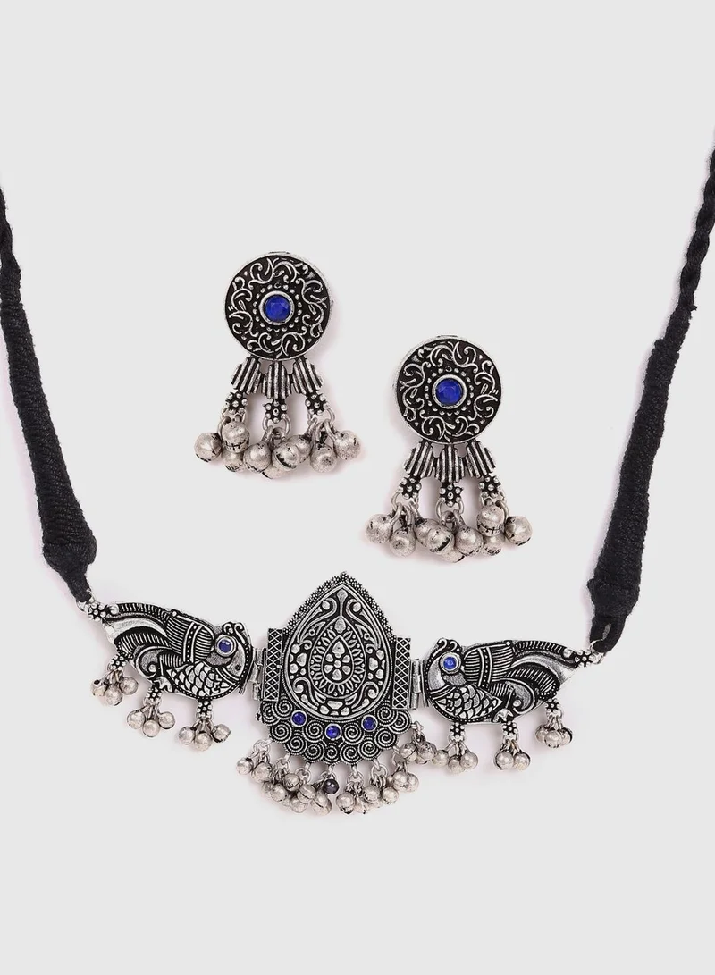SOHI Oxidised Ghungroo Stone Choker Set