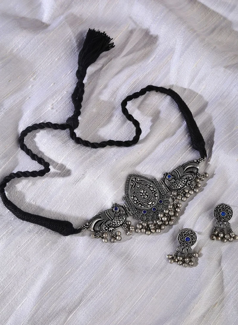 SOHI Oxidised Ghungroo Stone Choker Set