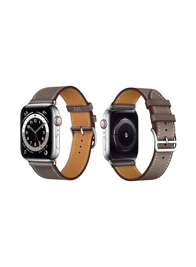 NIBEMINENT Genuine Leather Replacement Band For Apple Watch Series 6/SE/5/4/3/2/1 Grey