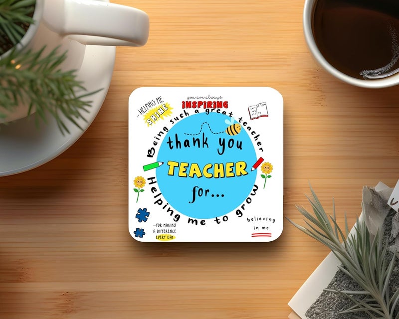 DAYS Thank You Teache Mug and Coaster Set Best Teacher Gift Teacher Mug Helping Me to Grow Mug Gift for Sister Brother Mother Father Teacher Mentor Birthday and Any Other Occasion Return Gift - Image 2