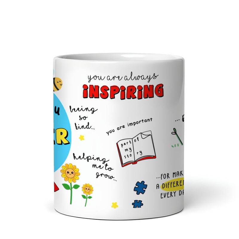 DAYS Thank You Teache Mug and Coaster Set Best Teacher Gift Teacher Mug Helping Me to Grow Mug Gift for Sister Brother Mother Father Teacher Mentor Birthday and Any Other Occasion Return Gift - Image 5