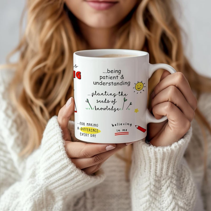 DAYS Thank You Teache Mug and Coaster Set Best Teacher Gift Teacher Mug Helping Me to Grow Mug Gift for Sister Brother Mother Father Teacher Mentor Birthday and Any Other Occasion Return Gift - Image 4