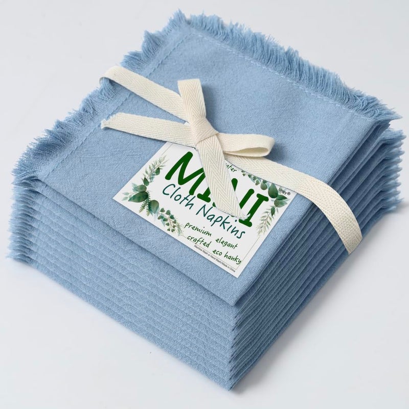 Urby Eco Hanky 10x10in Reusable Cotton Napkins (Rustic Fringe). Small Cloth Napkins. Ideal Use As Kids Napkins for Lunch.Dinners.Occasions Like Weddings Birthday Cocktail Parties. (BBL 12pk) - Image 1