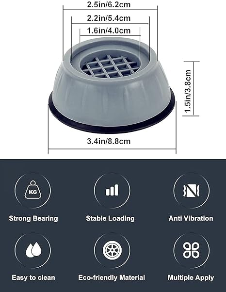 Fulkiza Plastic Washer Dryer Anti Vibration Pads with Suction Cup Feet Fridge Washing Machine Leveling Feet Anti Walk Pads Shock Absorber Furniture Lifting Base4 Pcs - Image 3
