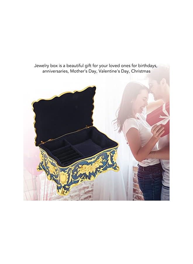 Vintage Jewelery Box, Double Layer Vintage Jewelery Box Elegant Rectangular Velvet Liner for Dressing Table (Golden Blue)