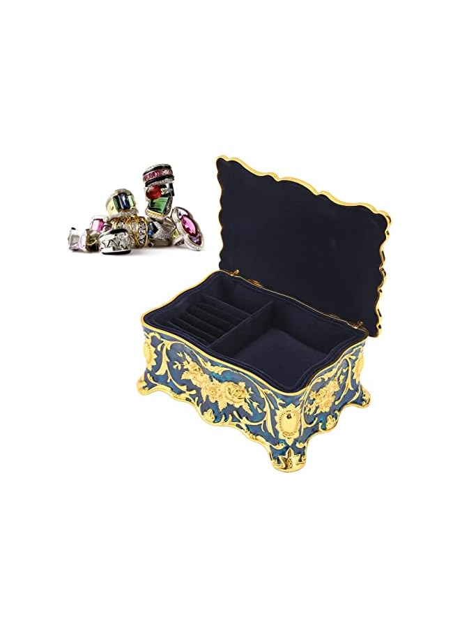 Vintage Jewelery Box, Double Layer Vintage Jewelery Box Elegant Rectangular Velvet Liner for Dressing Table (Golden Blue)