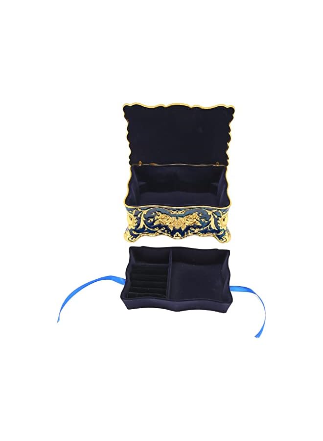 Vintage Jewelery Box, Double Layer Vintage Jewelery Box Elegant Rectangular Velvet Liner for Dressing Table (Golden Blue)