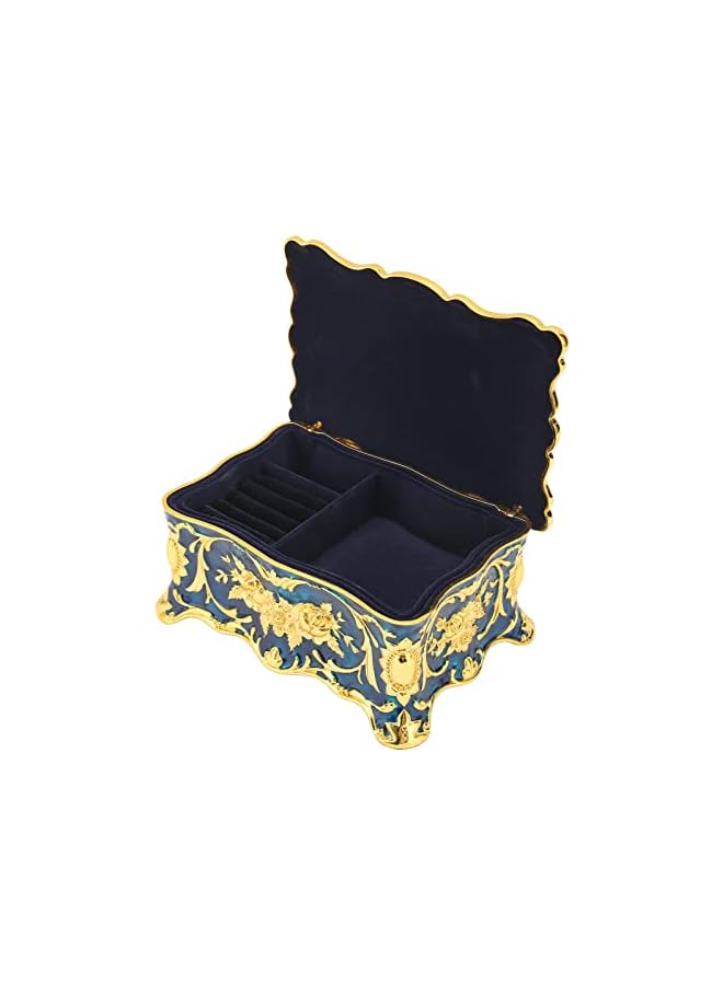 Vintage Jewelery Box, Double Layer Vintage Jewelery Box Elegant Rectangular Velvet Liner for Dressing Table (Golden Blue)