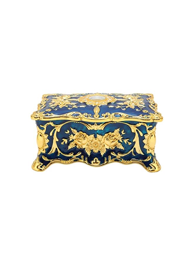 Vintage Jewelery Box, Double Layer Vintage Jewelery Box Elegant Rectangular Velvet Liner for Dressing Table (Golden Blue)