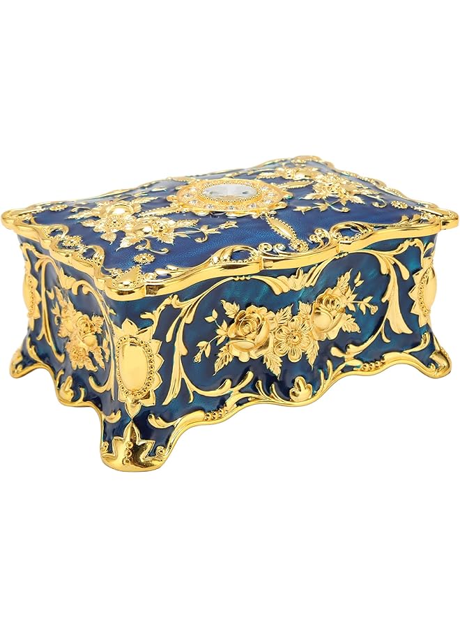 Vintage Jewelery Box, Double Layer Vintage Jewelery Box Elegant Rectangular Velvet Liner for Dressing Table (Golden Blue)