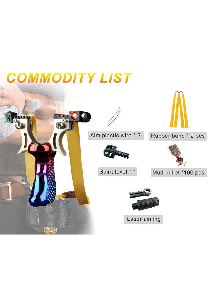 Rock Pow Hunting Slingshots Set, Professional Laser Slingshot for Outdoor Hunting,Adult high-speed catapult slingshot,100 Ammo Balls and 2 Rubber Bands.  - Image 2