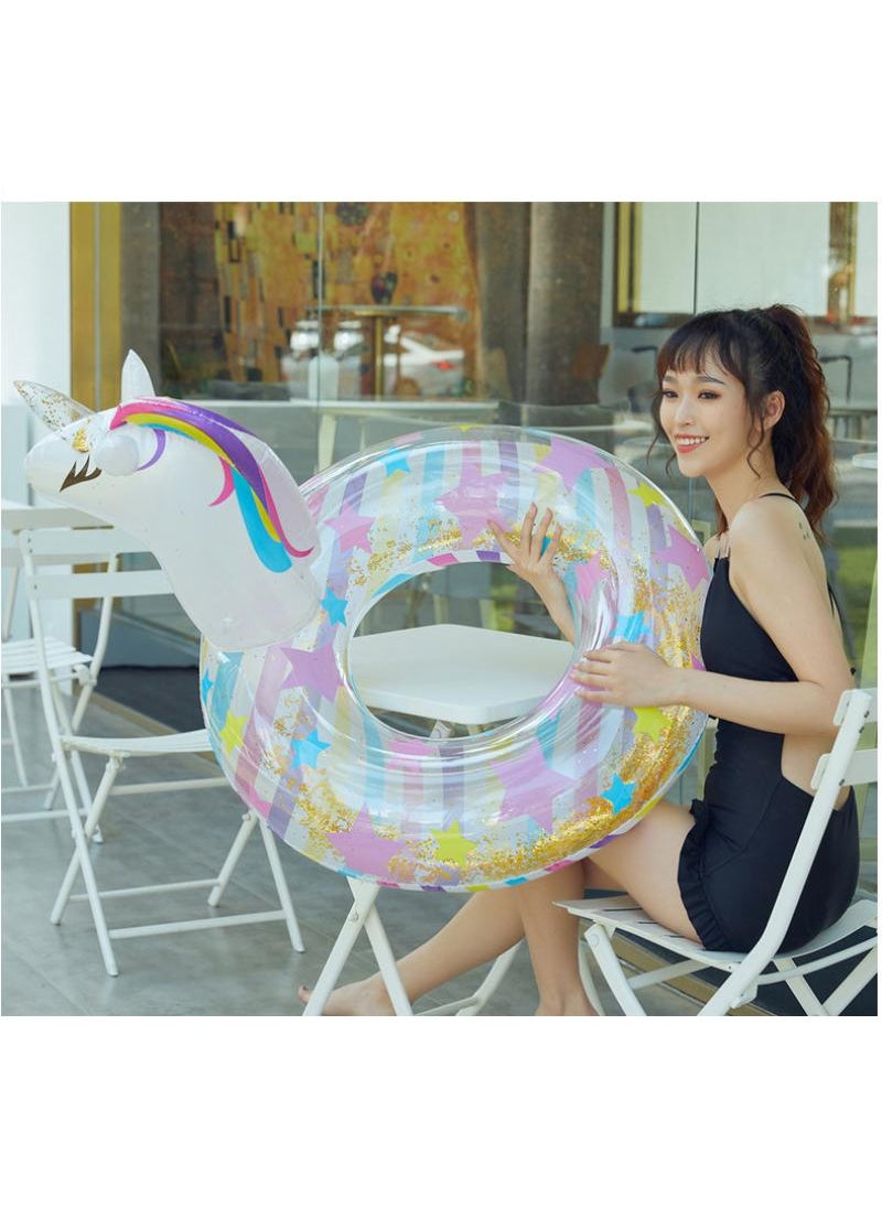 Y&D - Unicorn Inflatable Float, Unicorn Swimming Ring for Youth Aged over 16 Years, Pool Inflatable Float with Sequin, Summer Pool Party Swimming Ring for Girls,White - Image 1