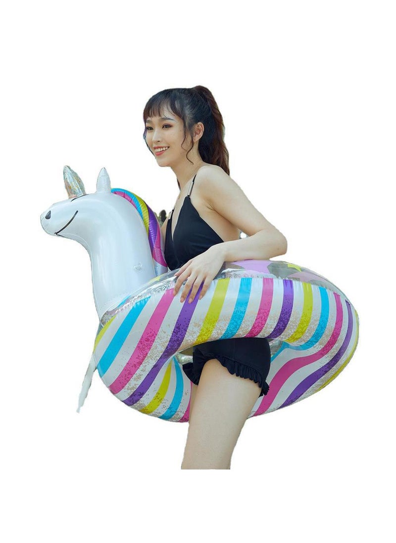 Y&D - Unicorn Inflatable Float, Unicorn Swimming Ring for Youth Aged over 16 Years, Pool Inflatable Float with Sequin, Summer Pool Party Swimming Ring for Girls,White - Image 1